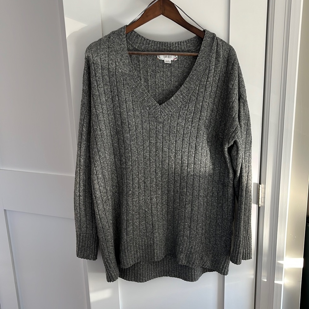 Pink Rose Oversized Grey Knit Sweater Size L